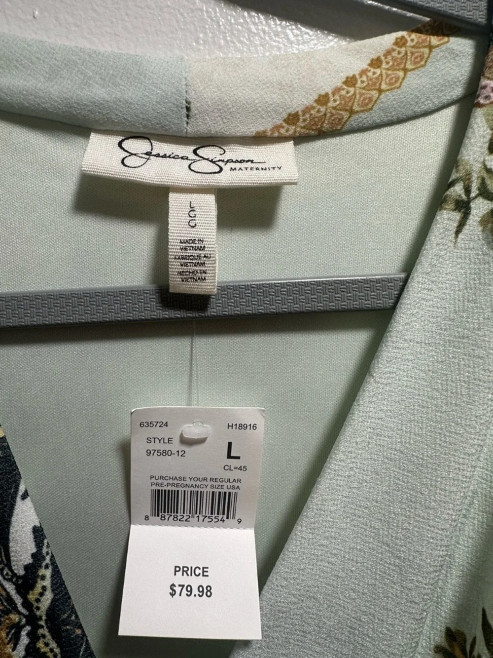 Jessica Simpson Maternity Floral boho Dress Tie Waist V-Neck mint Green Size L